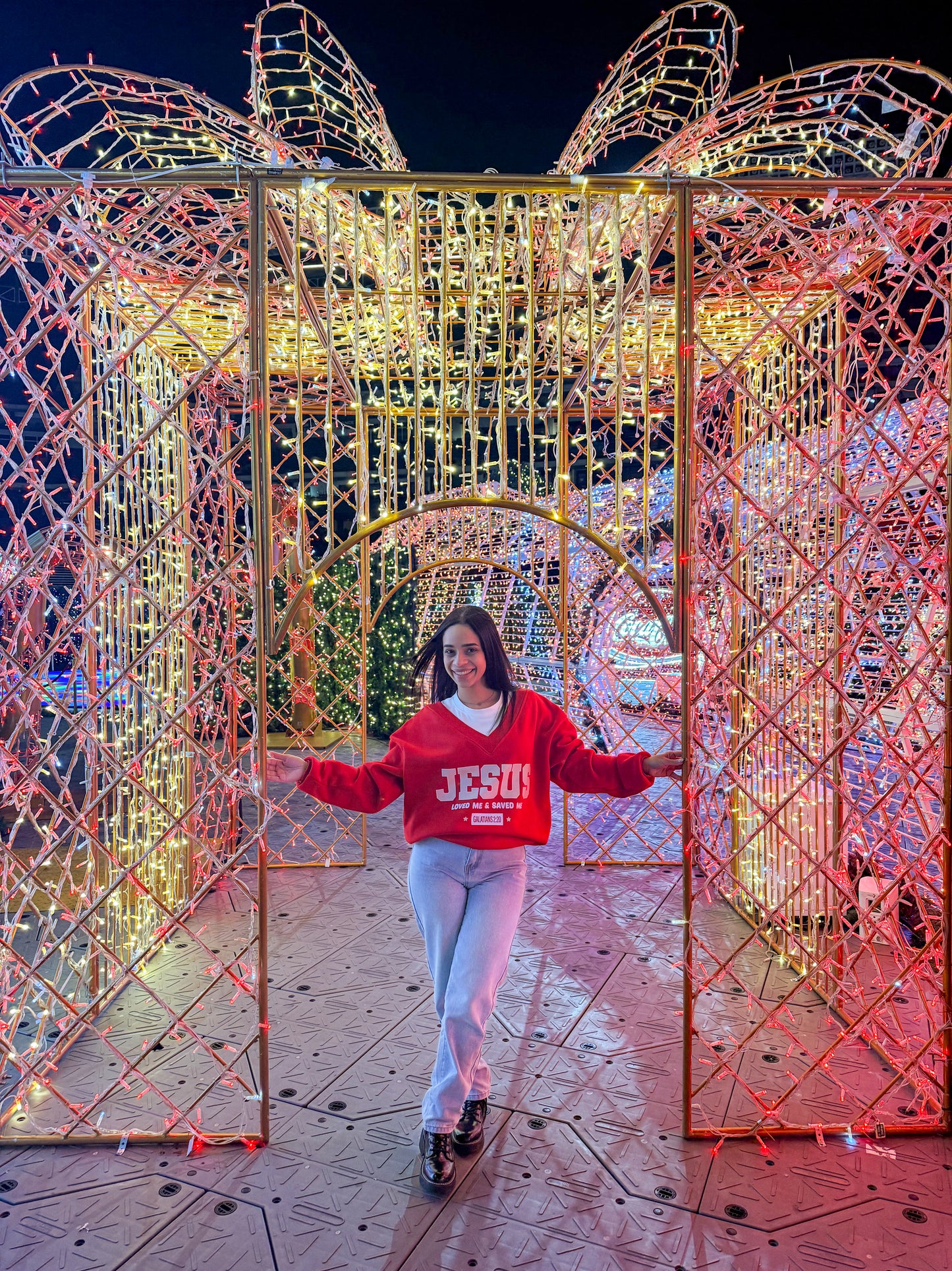 Jesus Loved Me & Saved Me” V-Neck Sweater – Galatians 2:20 (Red)