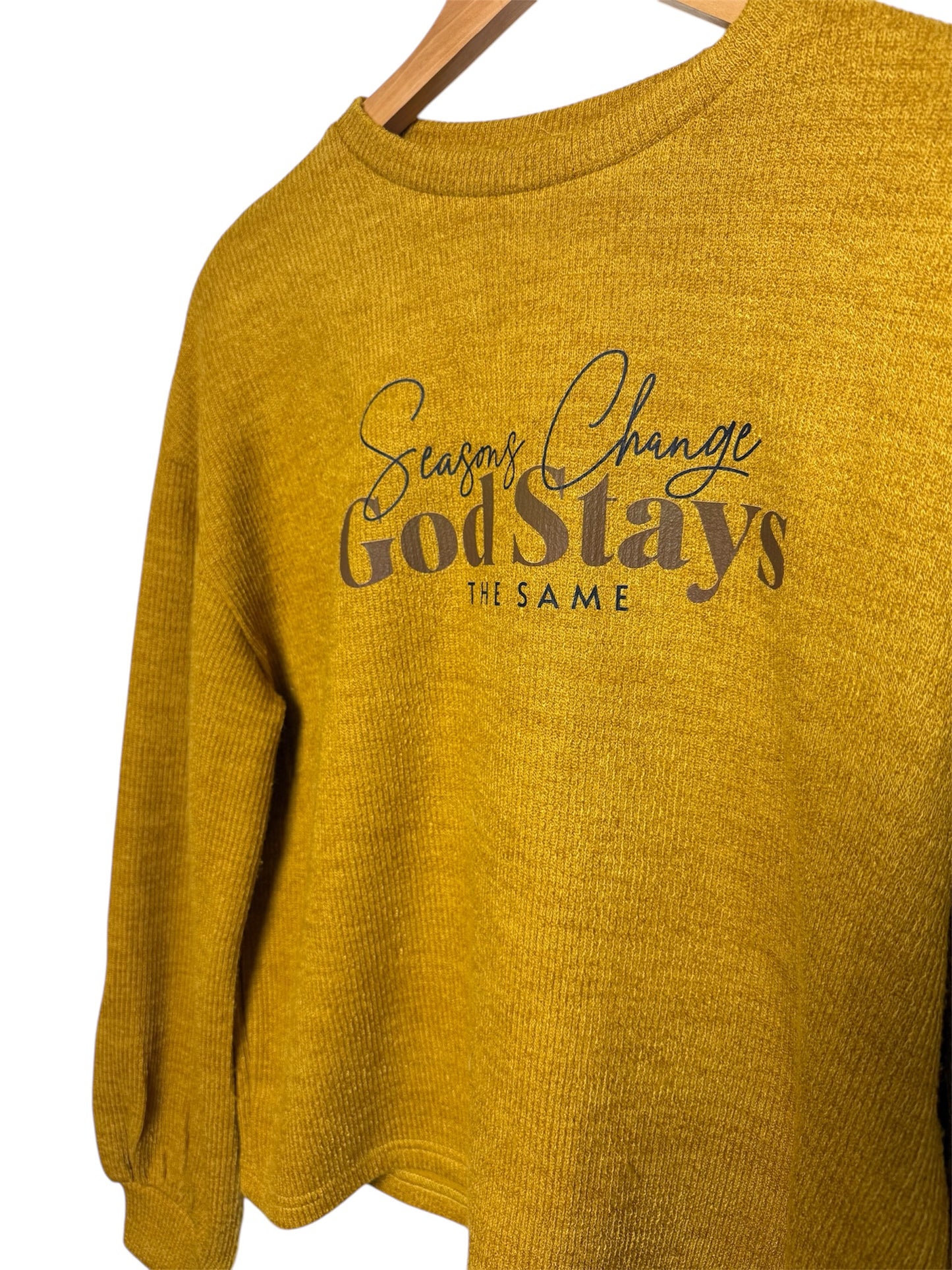Seasons Change Sweatshirt – Heather Mustard Pullover, Unchanging Faith