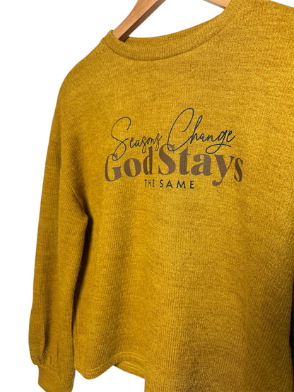 Seasons Change Sweatshirt – Heather Mustard Pullover, Unchanging Faith